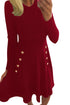 Sexy Button Side Detail Burgundy Military Skater Dress